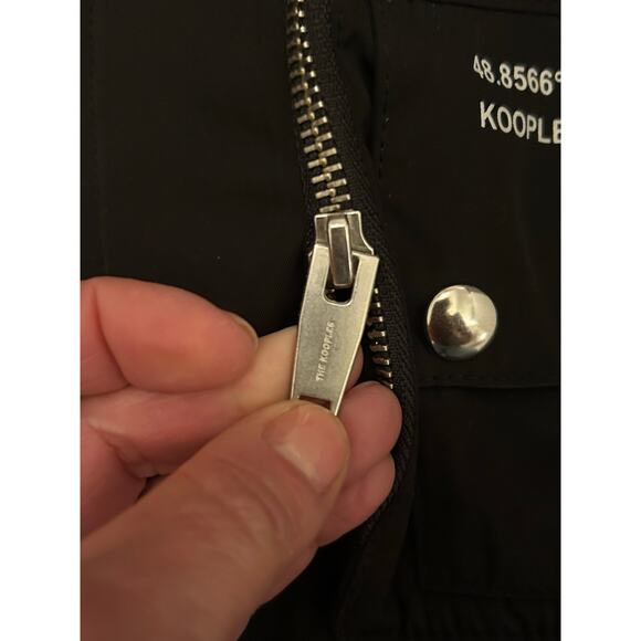 The Kooples Sport Logo Faux Down Fur Hooded Bomber Jacket Puffer Black Coat 2 M - Picture 6 of 14